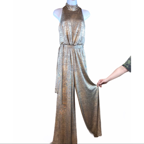 Women’s Vince Camuto Metallic Halter Jumpsuit - Picture 6 of 10